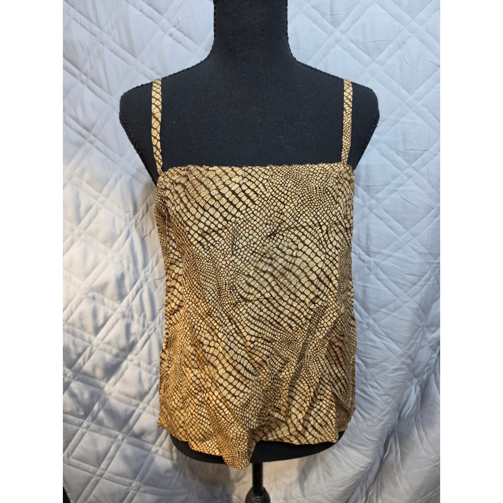 Castioni Vintage 100% Silk Snakeskin Camisole Top Made in Italy Brown Tan Sz 42